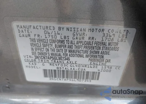 2016 Nissan Versa 1.6 S from USA, damaged, VIN 3N1CN7AP5GL907345